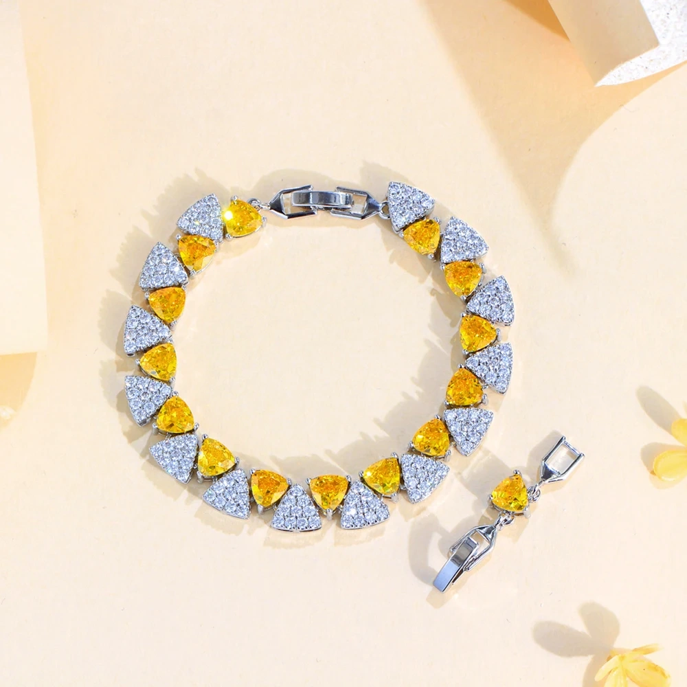 1 Copper Bracelet Fashion Yellow Zircon Inlaid Triangle Tennis Bracelet Suitable For Women Anniversary Jewelry Accessories Gift