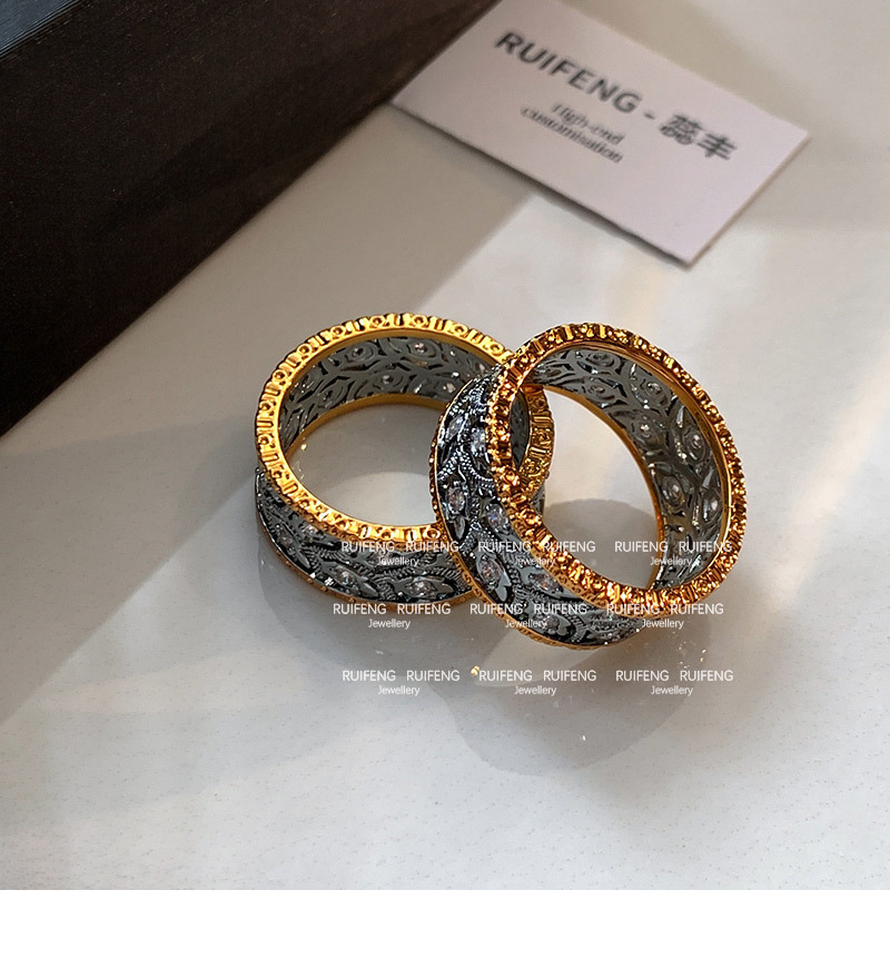New Chinese Style Tang Pattern Grass Ring Women's Luxury Sensation Diamond Embedded Index Finger Ring French Vintage Band