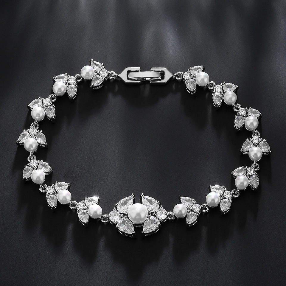 RAKOL High Quality Full Embedded Pearl Zircon Bracelet Women's Elegant Luxury Wedding Banquet Hand Jewelry Fashionable OL
