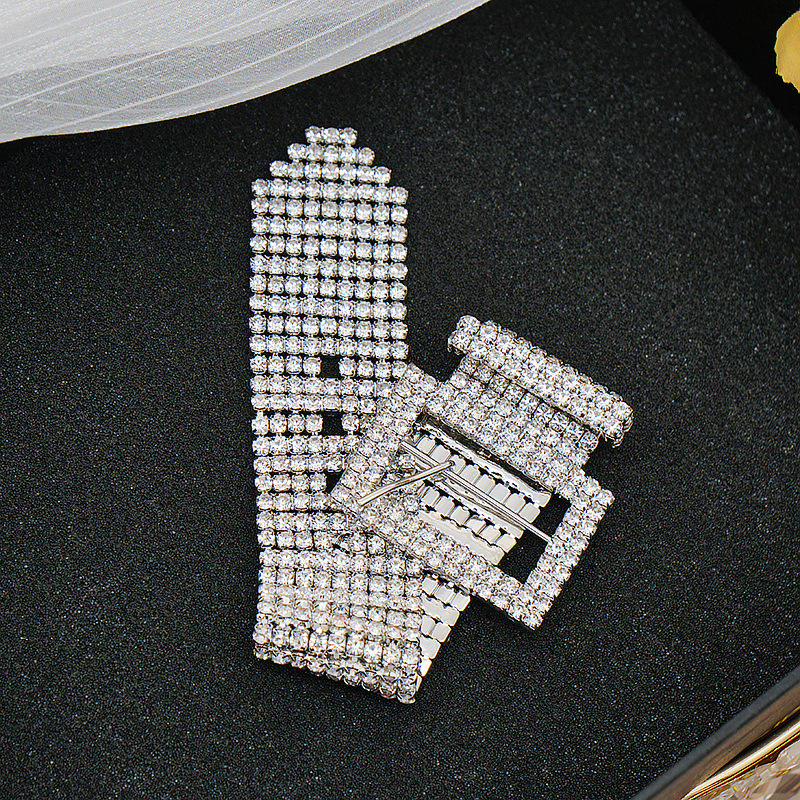 Wide Rhinestone Crystal Bracelet Wedding Dress Accessories Geometric Gold-Plated 925 Sterling Silver 925 Earrings Suitable For Women