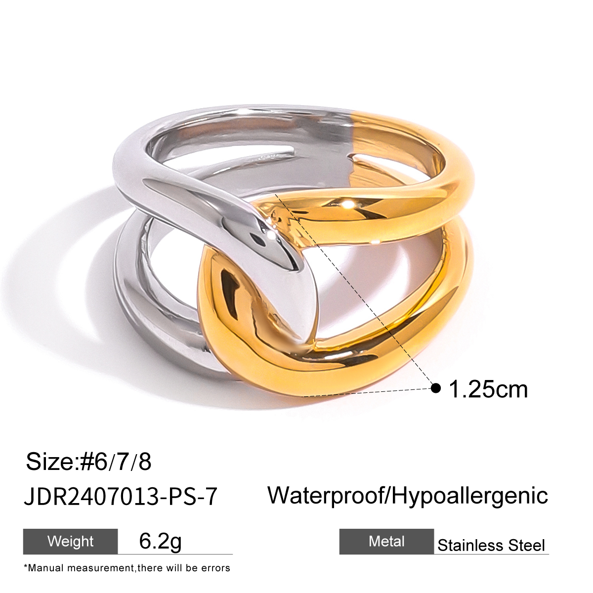 PVD Coated Real Gold Plated Color Block 304 Stainless Steel Simple Style Classic Style Waterproof Non Tarnish Rings