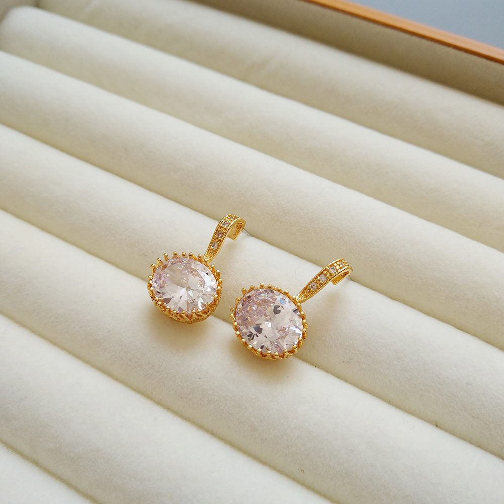 925 Silver Needle Fashionable Earrings Geometric Pattern Simple Style Women's Jewelry Accessories White Match Gemstone Embedded