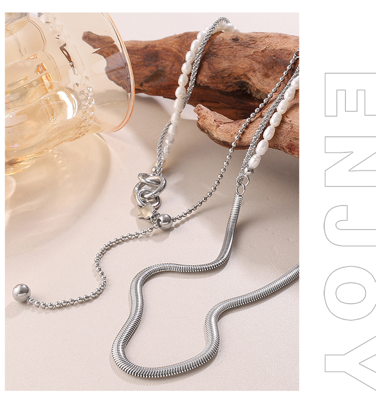 French Retro INS Style Freshwater Pearl Double Layer Necklace Stainless Steel Niche Design High-end Clavicle Chain For Women