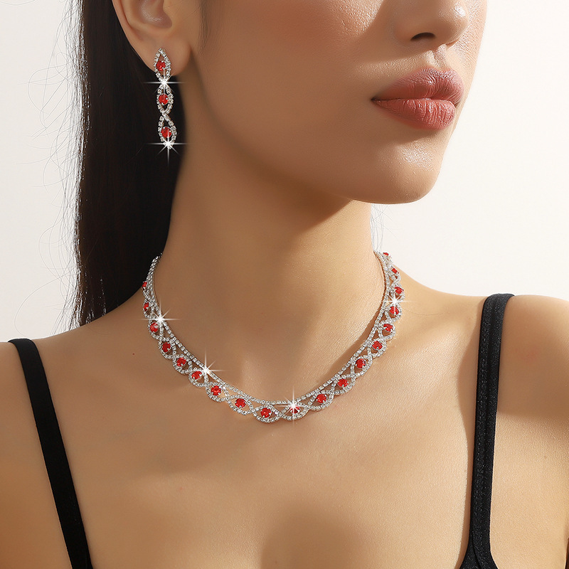 Simple Full Diamond Claw Chain Necklace And Earrings Set Bridal Wedding Accessories Multifunctional Titanium Steel Star