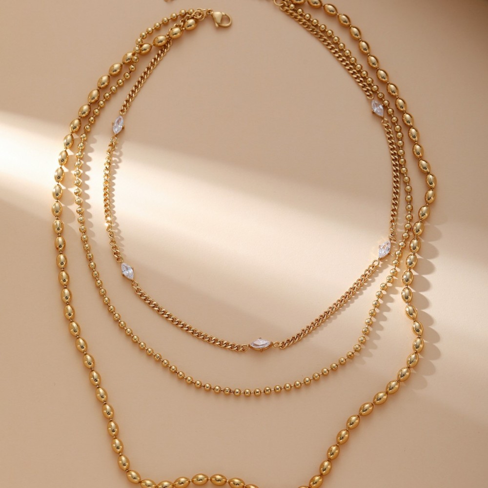 Stacked Necklaces, Elegant Round Chain Zircon Necklaces, Versatile Fashionable Girls' Party Commuting Accessories