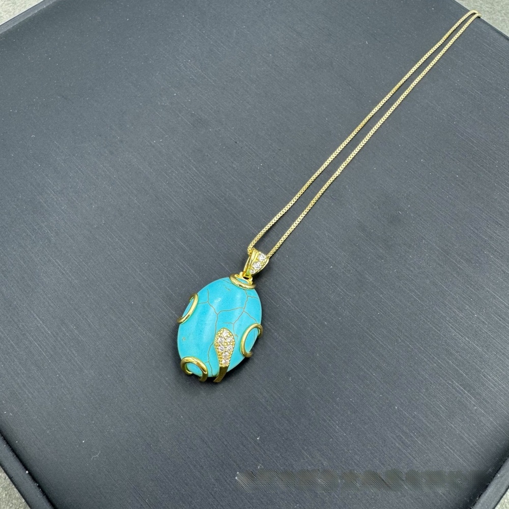 Handmade Turquoise Leaf Embedded Jewelry Set Ethnic Style Necklace Unique Small Audience Accessories Live Broadcast Three-piece Set