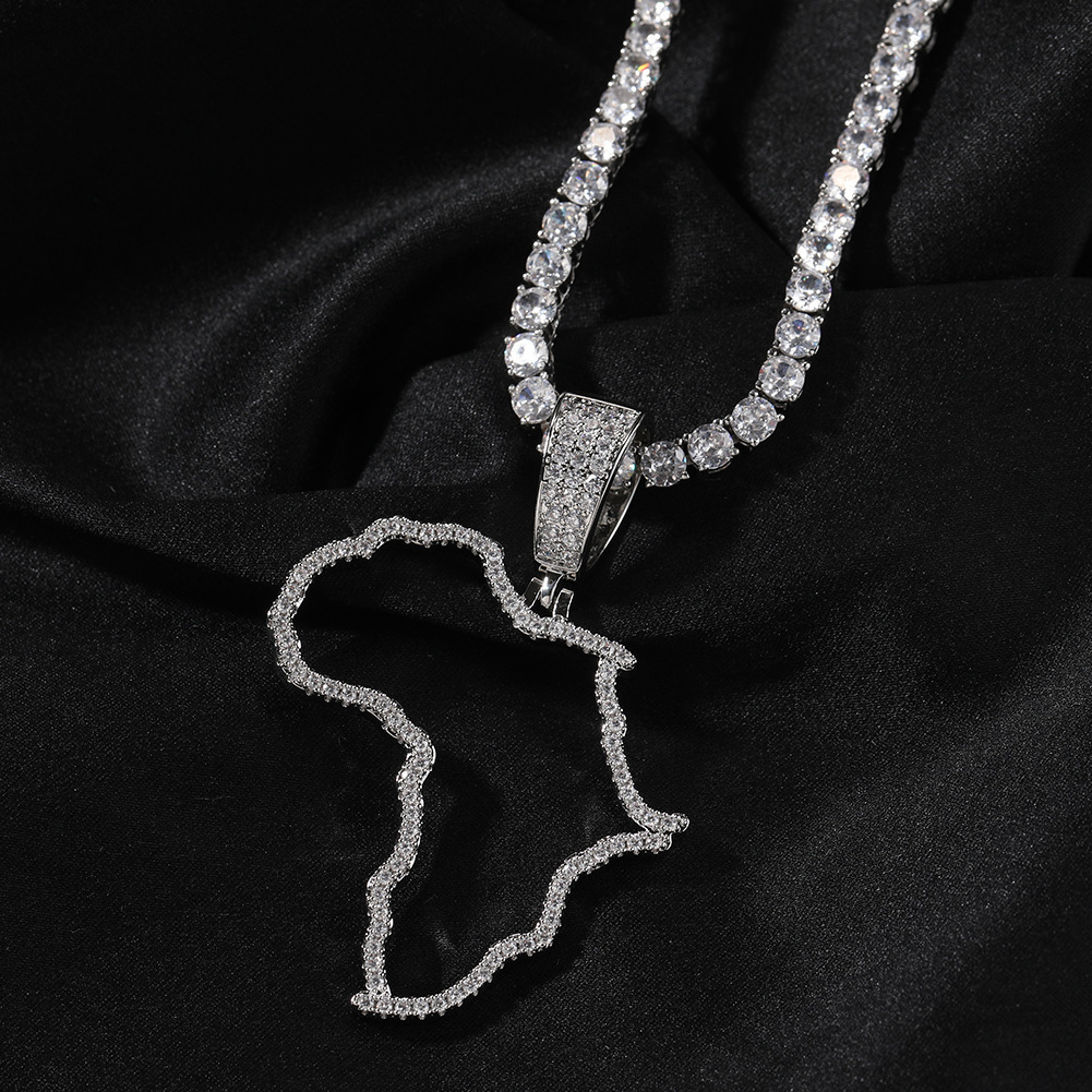 Fashion Hollow Copper Inlaid Zircon African Map Pendant Vacuum Electroplated 304 Stainless Steel Unique Design Hip Hop Style Fashion Accessories