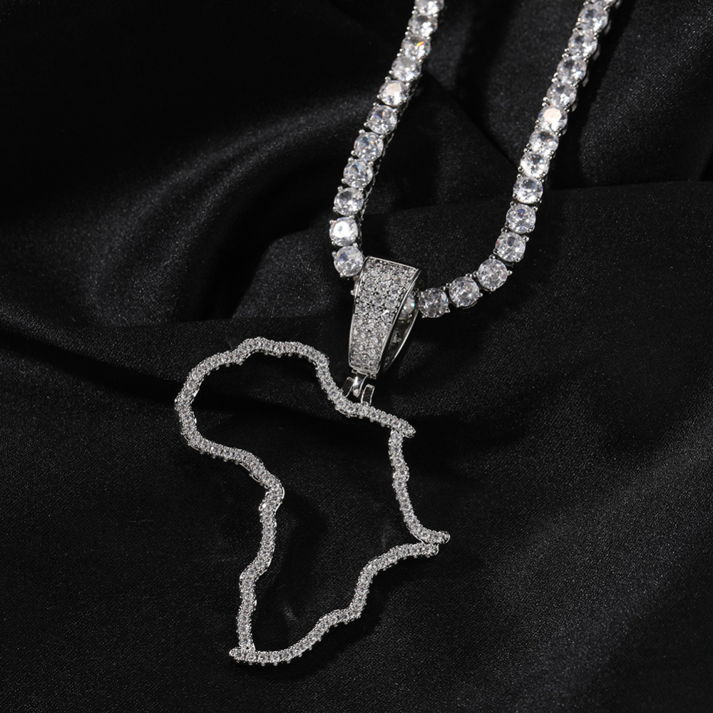 Fashion Hollow Copper Inlaid Zircon African Map Pendant Vacuum Electroplated 304 Stainless Steel Unique Design Hip Hop Style Fashion Accessories