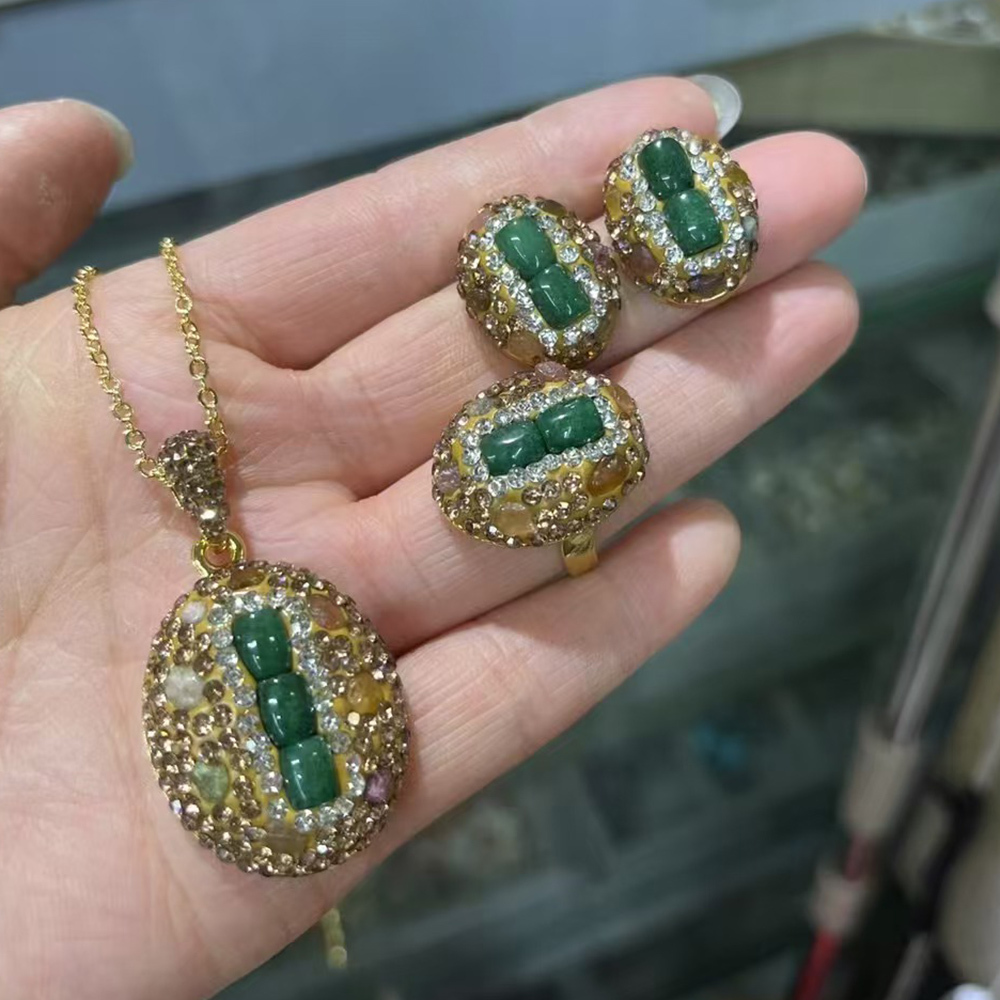Vacation Simple Style Oval Crystal Copper Clay Plating Inlay Rhinestones 18K Gold Plated Women's Cable Chain Jewelry Set