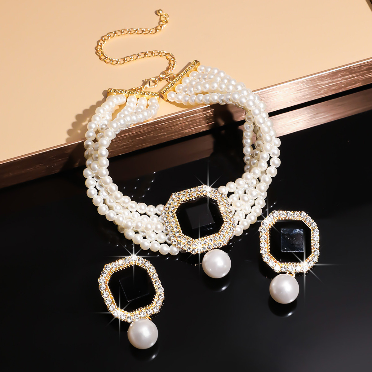1 Set Glam Luxurious Lady Geometric Heart Shape Artificial Crystal Imitation Pearl Copper Inlay Artificial Crystal Women's Beaded Chain Jewelry Set