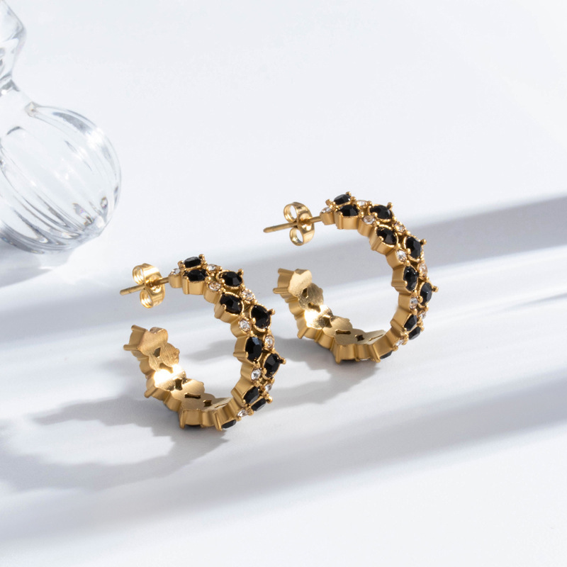 Titanium Steel C-shaped Vintage Earrings Minimalist Diamond Micro-inlaid Women's Jewelry