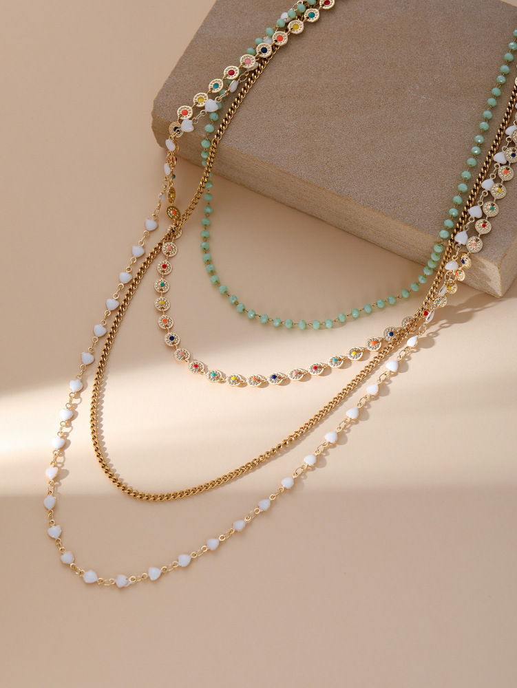 Vintage Multi-layer Stainless Steel Fusion Oil Sweater Necklace New Chinese Style Heart Pattern Jewelry Accessories For Women