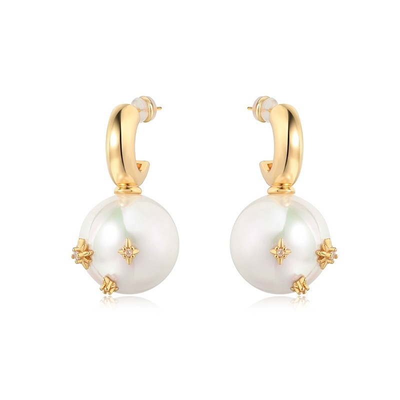 Elegant Pearl Stud Earrings Women's Fashion Starburst Shiny Colorful Silver Needle High-End Sensation Ear Jewelry Accessories