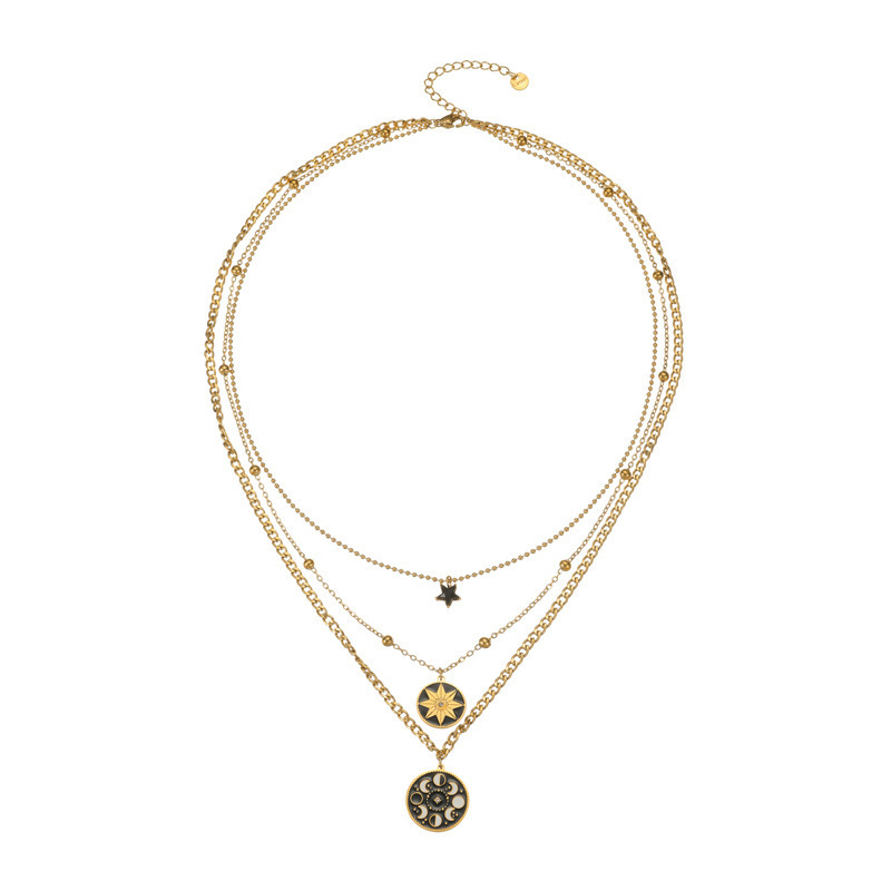 Vintage Multi-layer Starburst Sweater Chain Necklace For Women Stainless Steel Accessories Multi-layer Jewelry Pendant