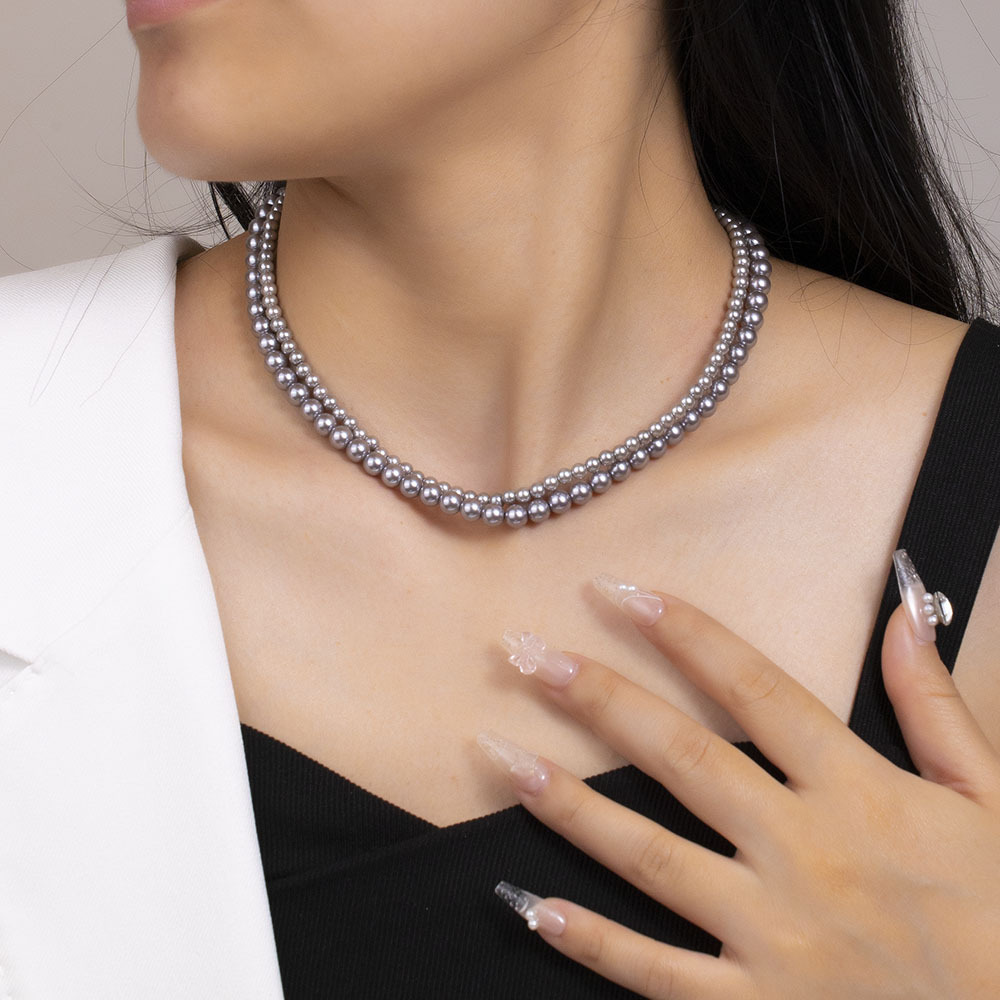 Dark Gray Pearl Necklace Ladies Ultra-Thin Collarbone Chain Fashion U-Shaped Design Gold Plated Jewelry Accessories