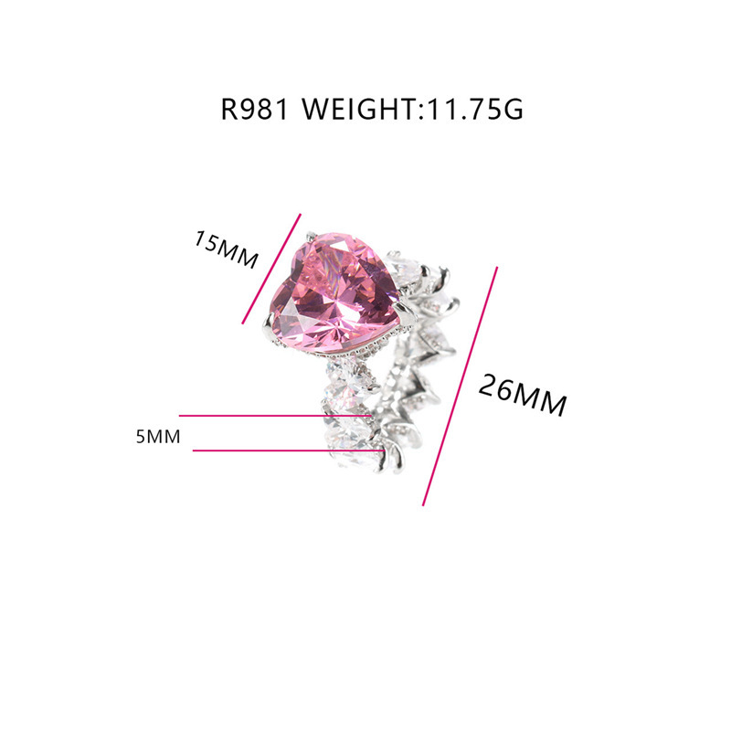 Jewelry Hip Hop Color Zircon Heart-Shaped Ring  18K Gold Plating Platinum Women's Ring  Zhang Yang Atmospheric Trend Female Ring