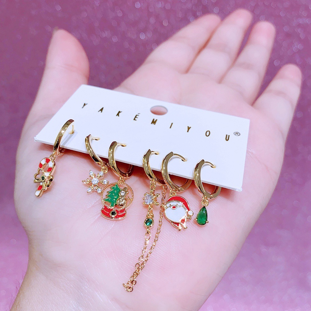 Elegant Christmas Tree And Snowflake Earrings Set With Colorful Zirconia Fashionable European Style Women's Jewelry Accessories