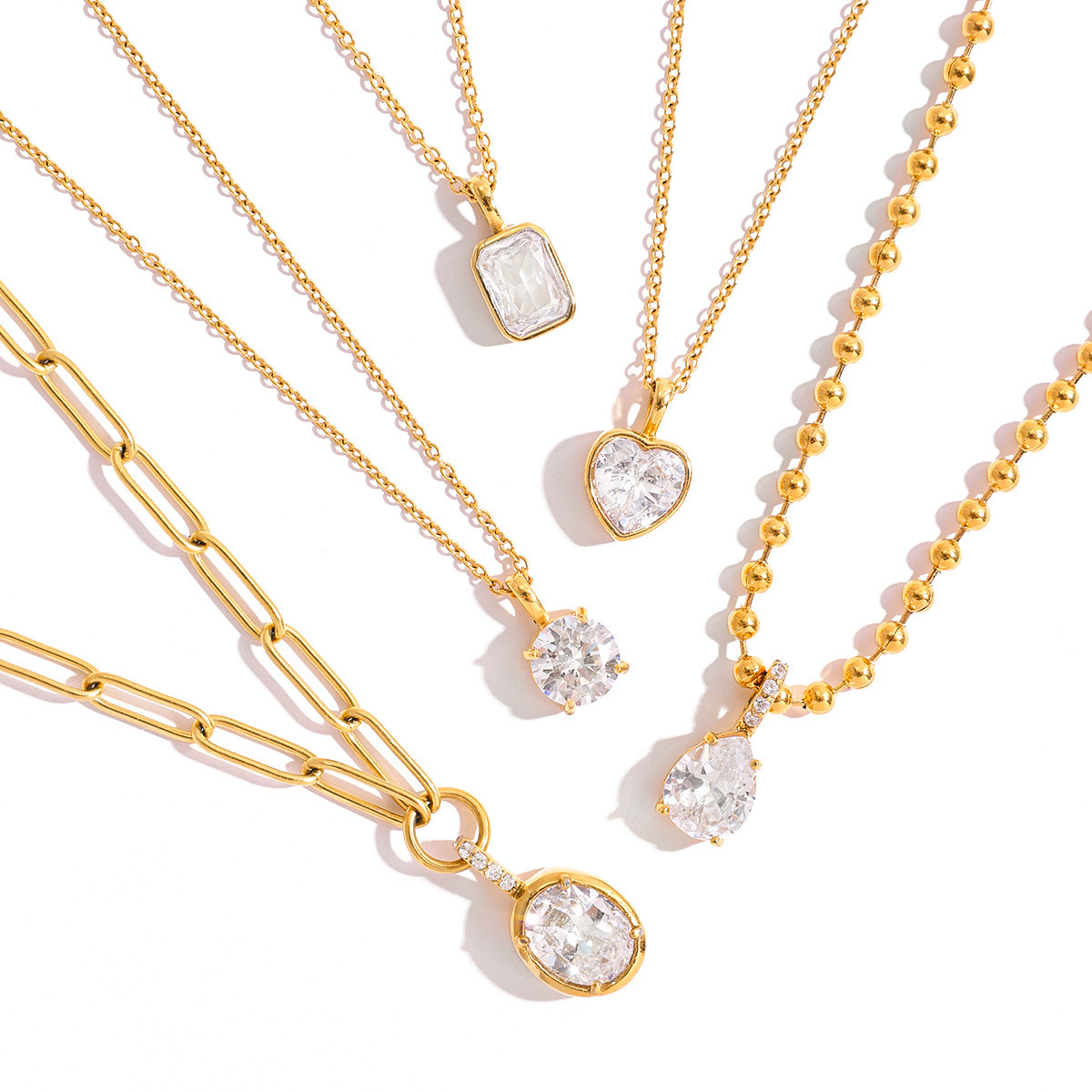 New 18K Zirconia Necklace Women's Stainless Steel Fashion Jewelry Non-fading Geometric Pattern Luxury European Style Pendant Chain