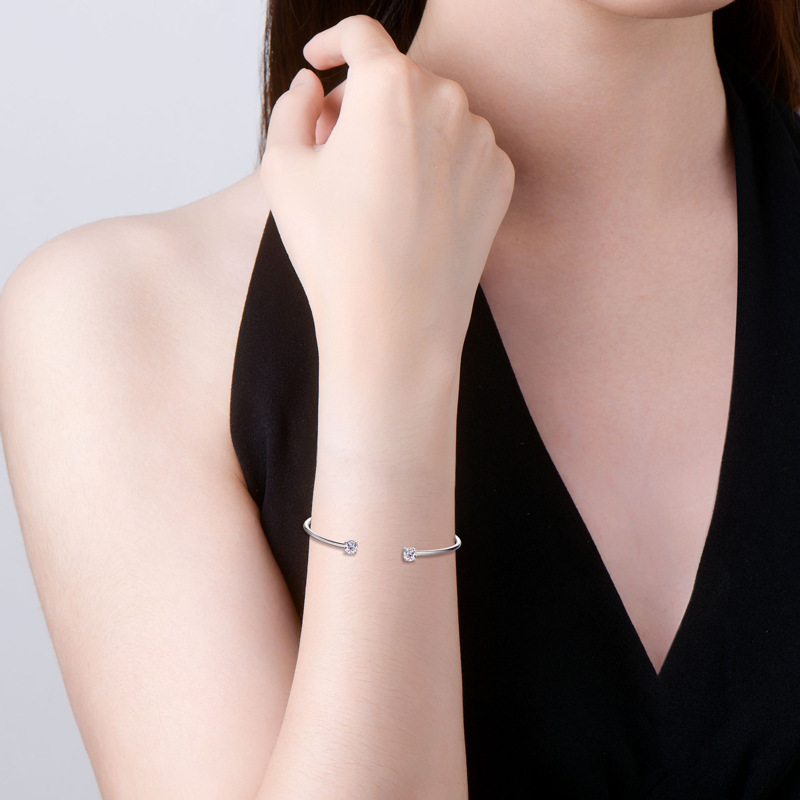 Fashion Simple Design Mozambique Stone Bracelet S925 Sterling Silver Open Bangle Doll And Zodiac Crown Pattern