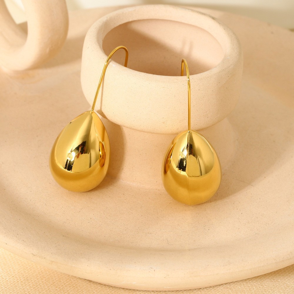 High Polish Waterdrop Shaped Earrings Stainless Steel 18K Gold Plated Waterproof Elegant Fashionable Women's Jewelry Accessories