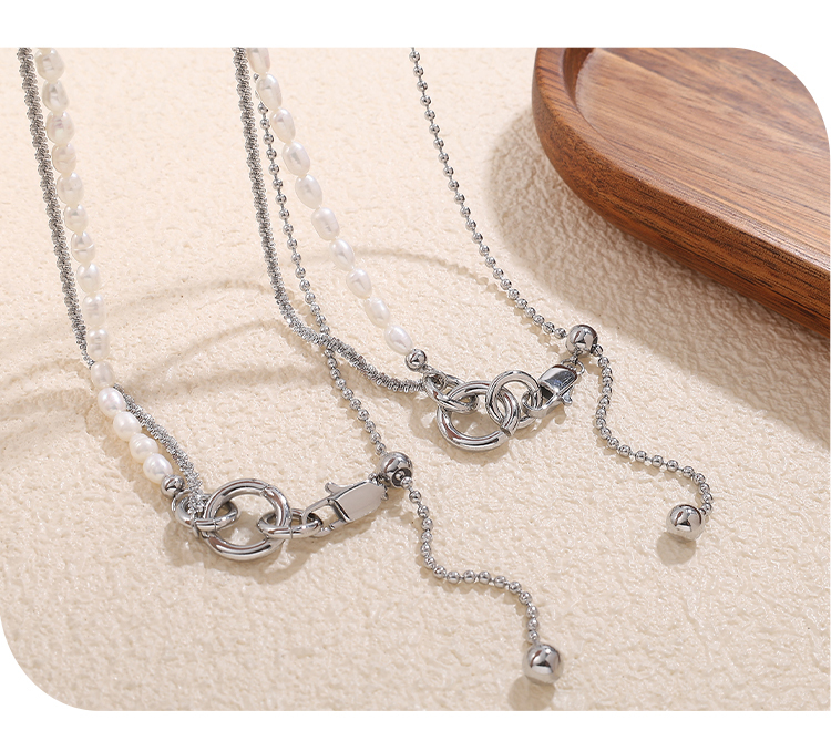 French Retro INS Style Freshwater Pearl Double Layer Necklace Stainless Steel Niche Design High-end Clavicle Chain For Women