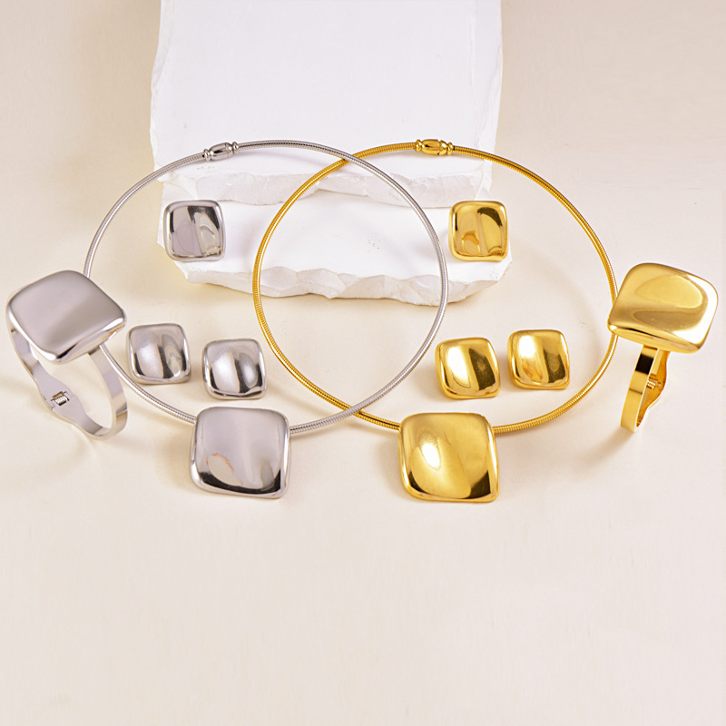304 Stainless Steel Geometric Electroplated 18K Real Gold Plated Retro Classic Style Waterproof Non Tarnish Plating Jewelry Set