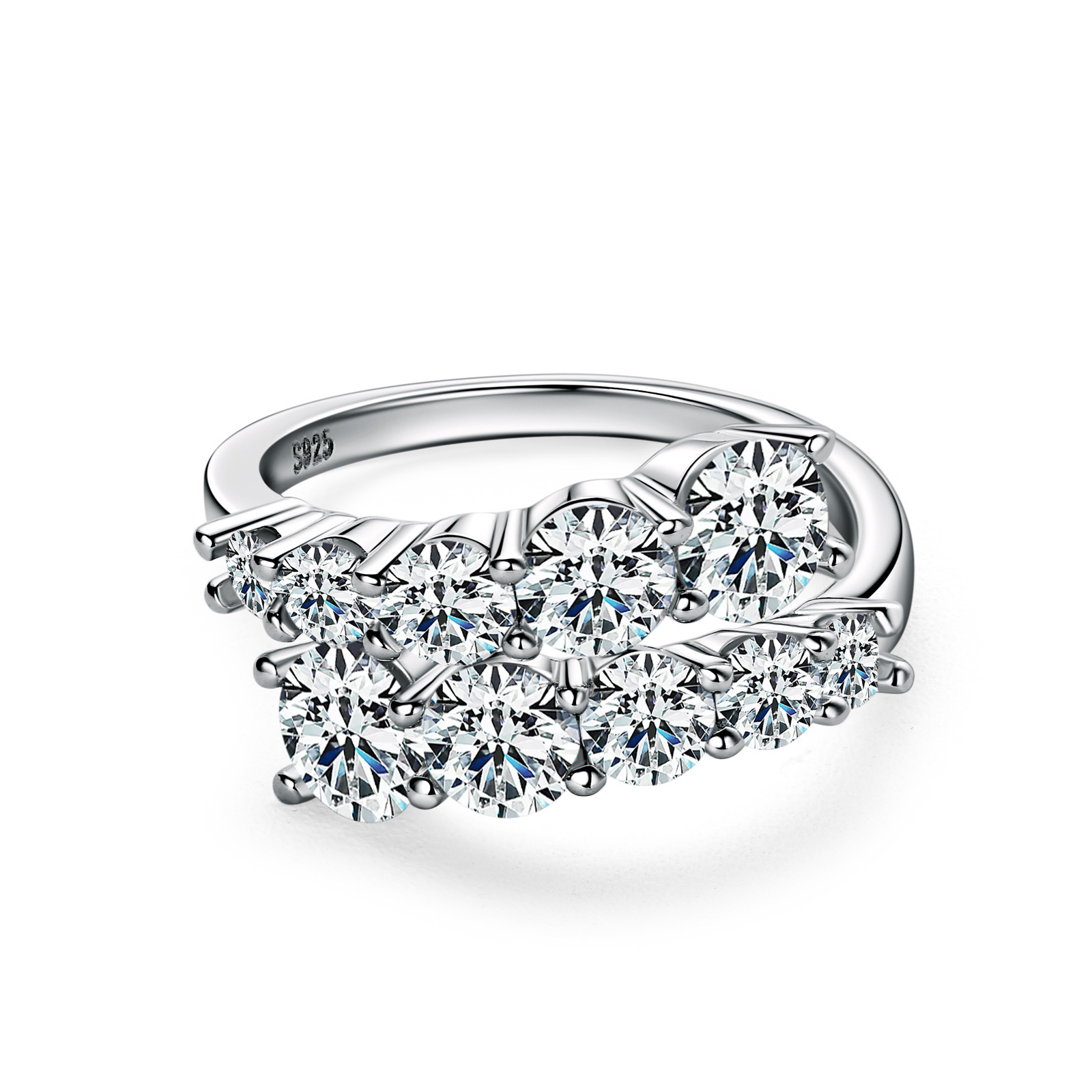 925 Sterling Silver Moissanite Geometric Rings GRA Certificate