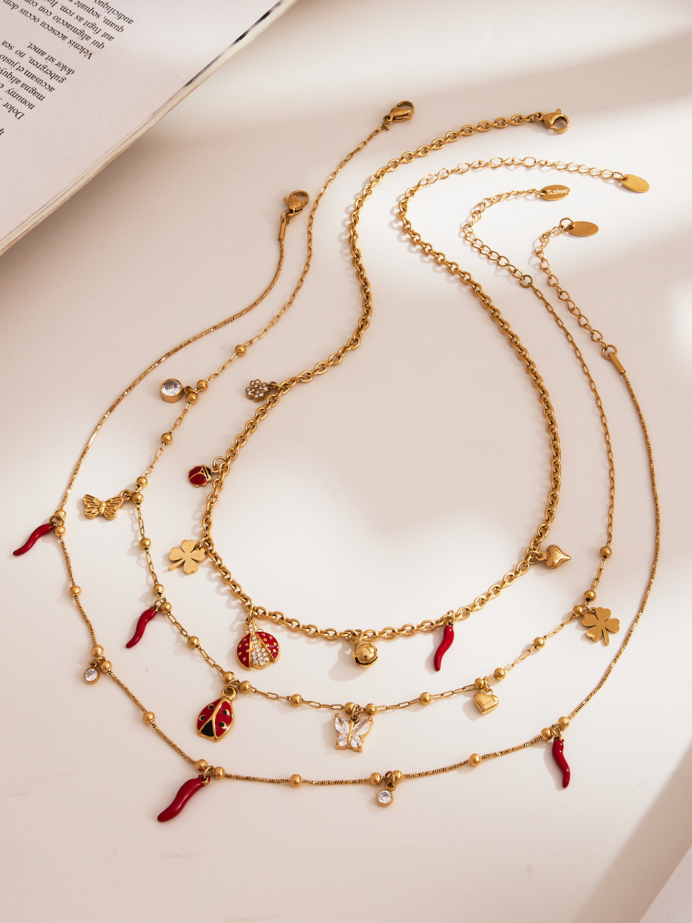 Elegant Enamel Insect DIY Necklace Bracelet Set Stainless Steel Fashion Simple Style Titanium Steel Chain Suitable For Women