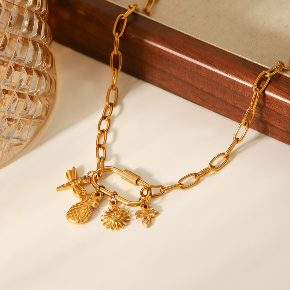 Removable Climbing Buckle Cross Stainless Steel Necklace Coconut Tree Sun DIY Jewelry Accessories Lobster Clasp Zircon Inlay
