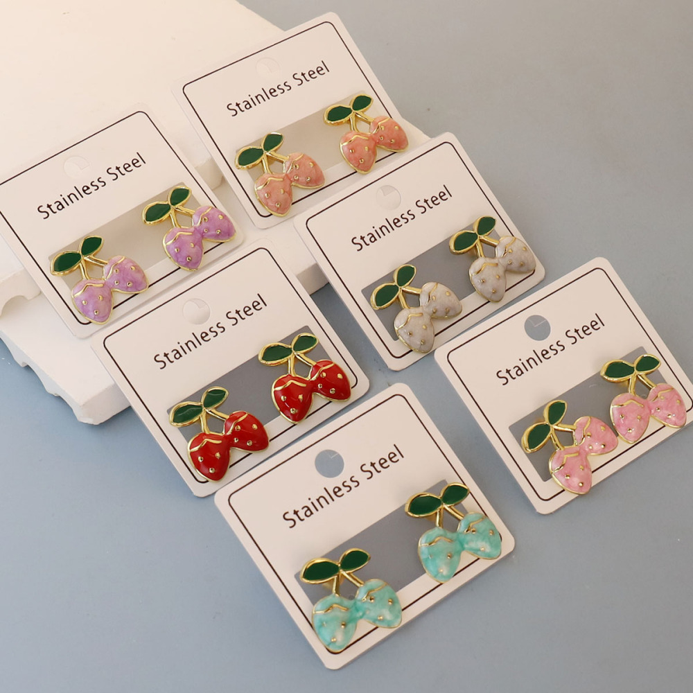 Stainless Steel Bee Strawberry Imitation Pearl Shell Drop Earrings 5 Pairs Or 6 Pairs Fashion Daily Wear Jewelry Perfect Valentine's Day Gift All Seasons Accessories