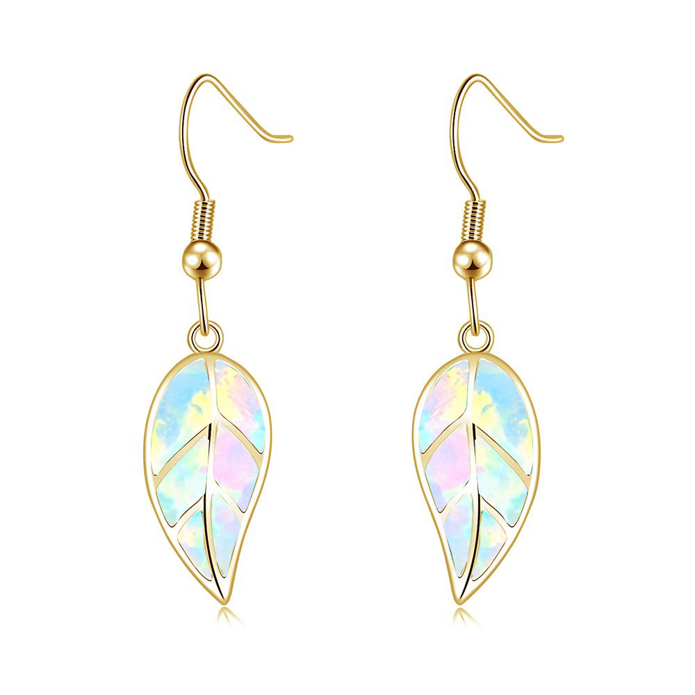 Oceanic Leaf Opal Earrings TikTok Trendy Beach Girl Sweet Style Geometric Pattern Copper Jewelry Accessories For Women