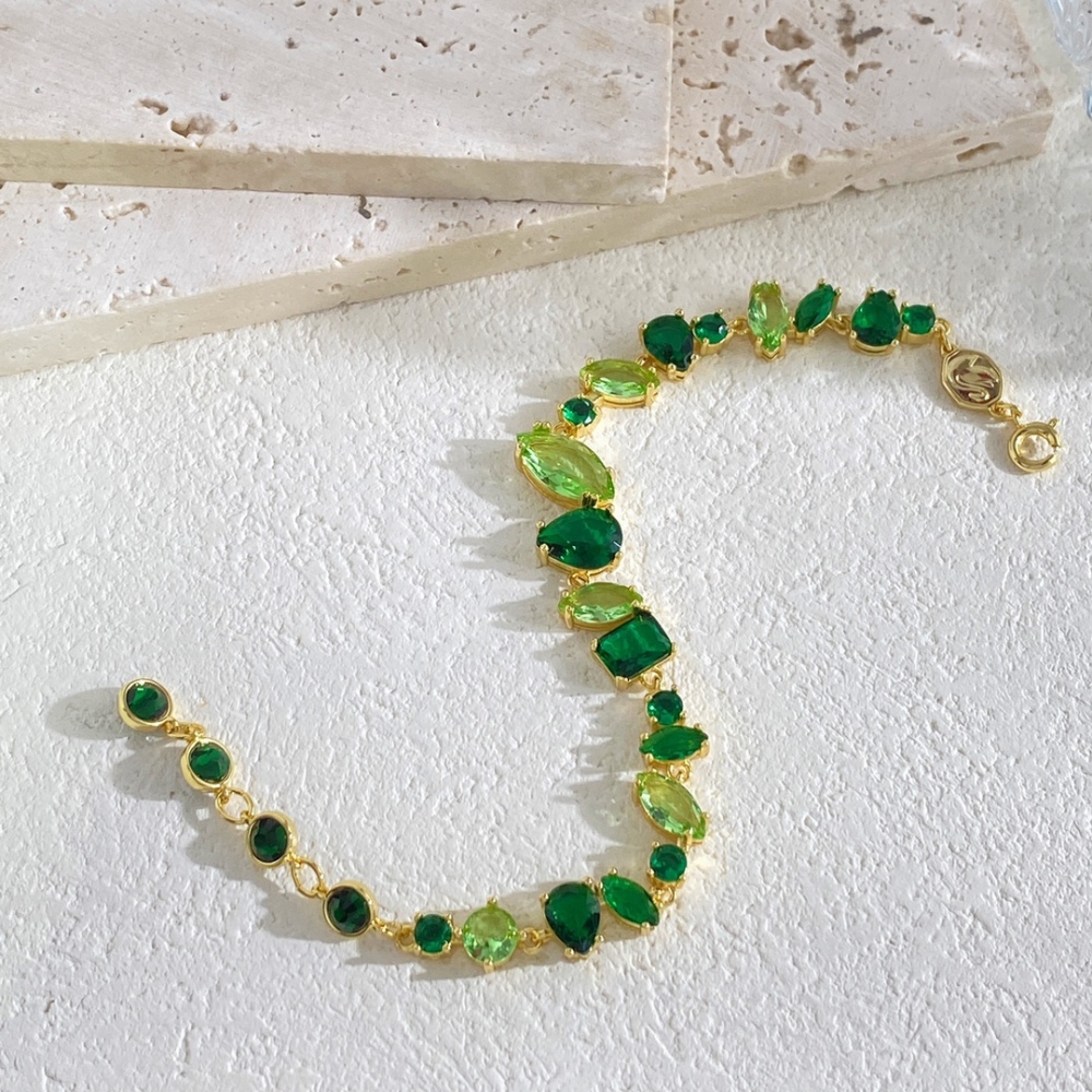 Green Candy Color Fairy Tale Series Bracelet Necklace Set Luxury Summer Accessories Geometric Pattern Yellow Copper Clasp