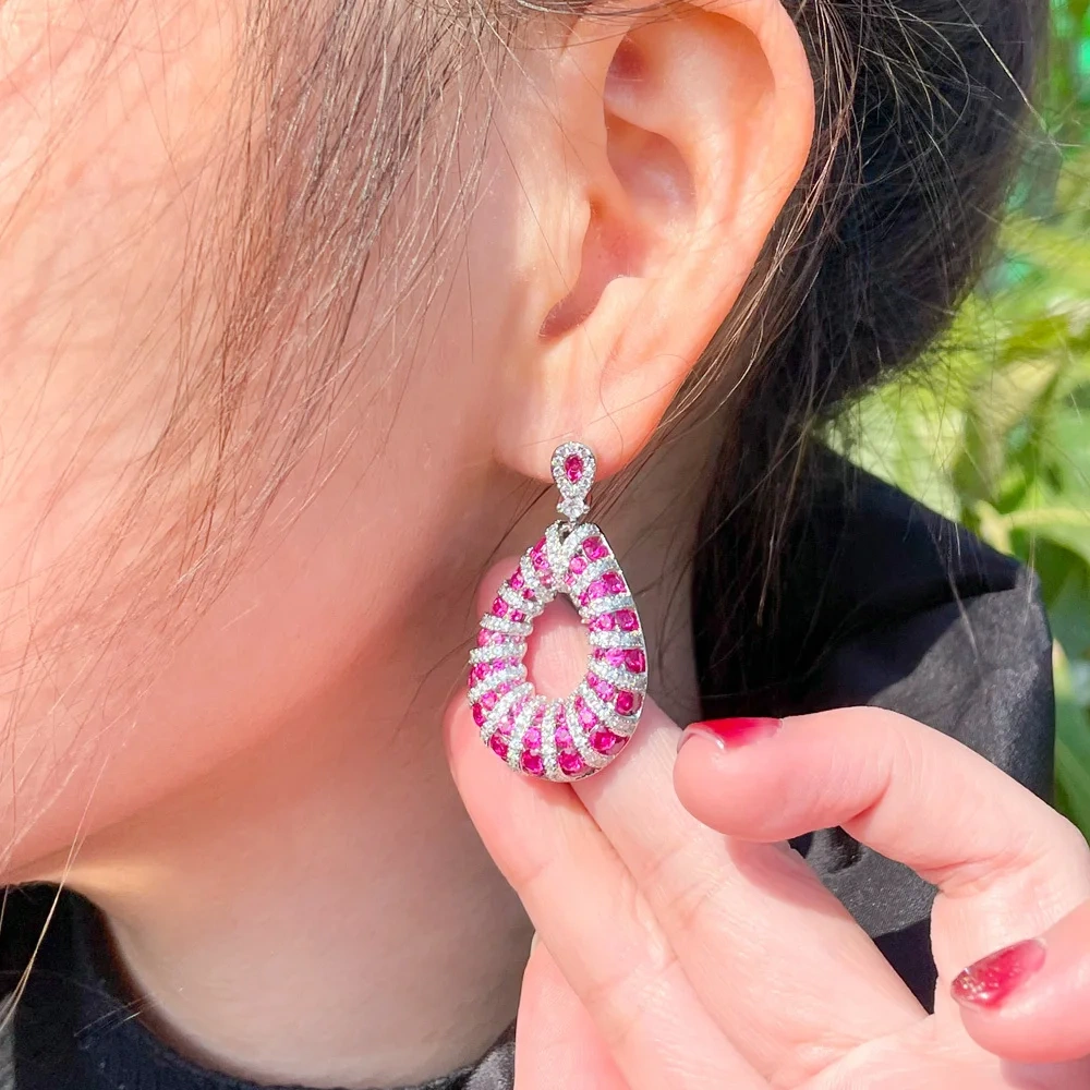 Copper Style Earrings Women Plated White Gold Thick Long Large Round Hoop Dangle Earrings Luxury Zircon Bridal Wedding Jewelry Accessories