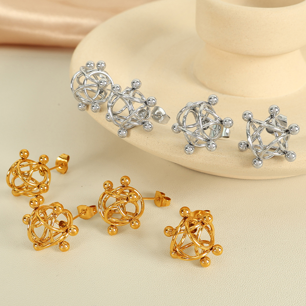 European And American New Style Molecular Structure Earrings Hollow Round Ball Ring Welded Titanium Steel Earrings Niche Design Women's Jewelry 304 Stainless Steel