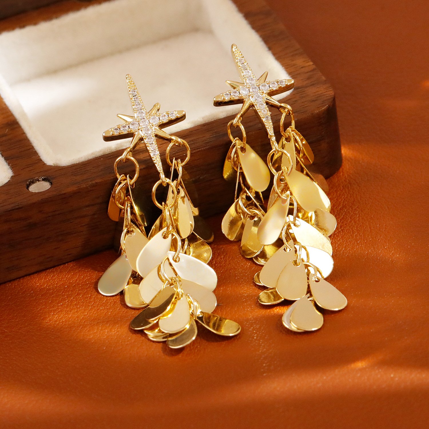 Fashionable Personality High-End Sparkling Star Zircon Octagonal Earrings Luxury Tassel Trendy Women's Jewelry Accessories