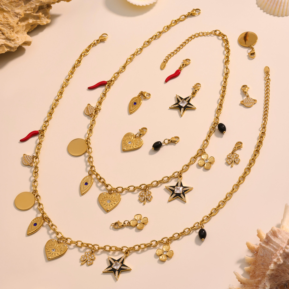 Stainless Steel Cross Pendant Necklace With Multiple Accessories Natural Stone Long Necklace Jewelry For Women Elegant And Glowing