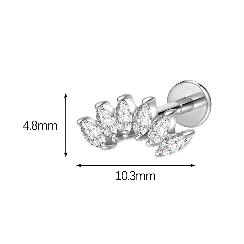 Geometric Pattern Titanium Alloy G23 Ear Studs Bone Studs Inlaid With Horse Eye Zirconia Inner Teeth Lip Studs Popular In Fashion Jewelry