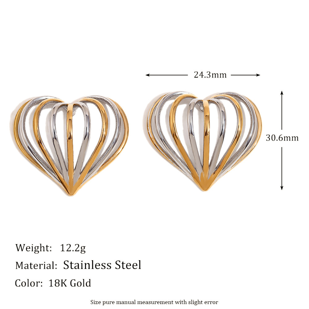 PVD Coated Real Gold Plated Heart Shape 304 Stainless Steel Casual Streetwear Waterproof Non Tarnish Ear Studs