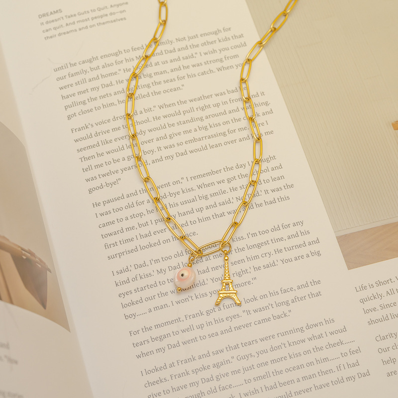304 Stainless Steel Artificial Natural Stone Bead Necklace Fashion Layered Simple Design Titanium Steel Jewelry For Women