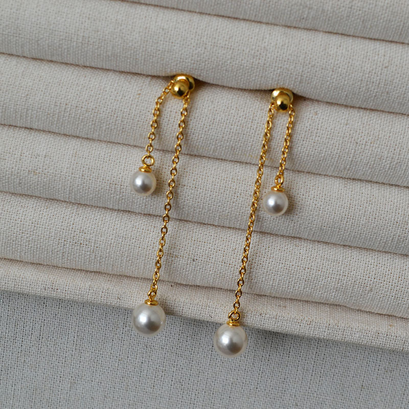 S925 Silver Needle Long Dynamic Pearl Earrings Fashionable Elegant Women's Geometric Patterned Luxury Style Jewelry Accessories