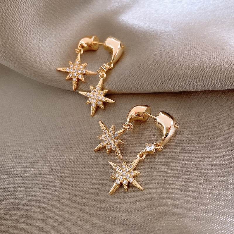 1 Pair Simple Style Classic Style Star Plating Copper Drop Earrings