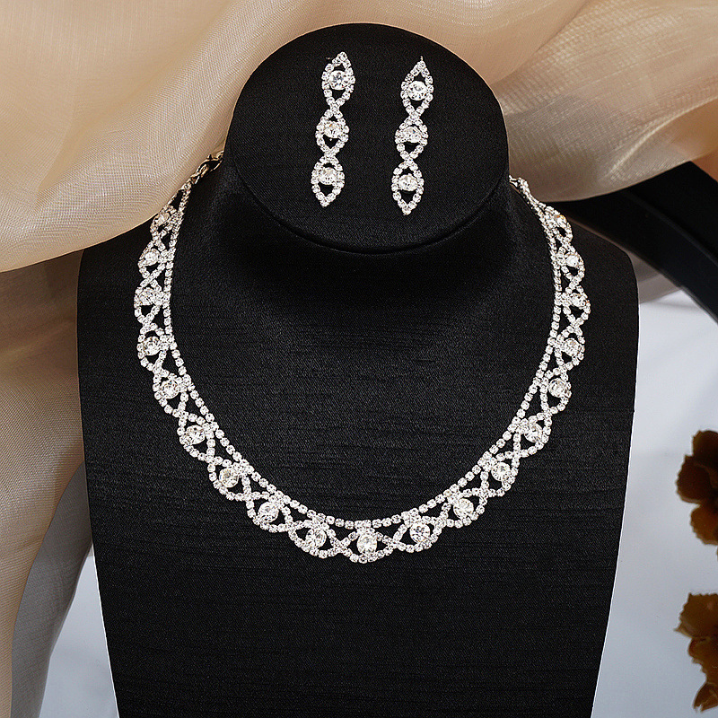 Simple Full Diamond Claw Chain Necklace And Earrings Set Bridal Wedding Accessories Multifunctional Titanium Steel Star