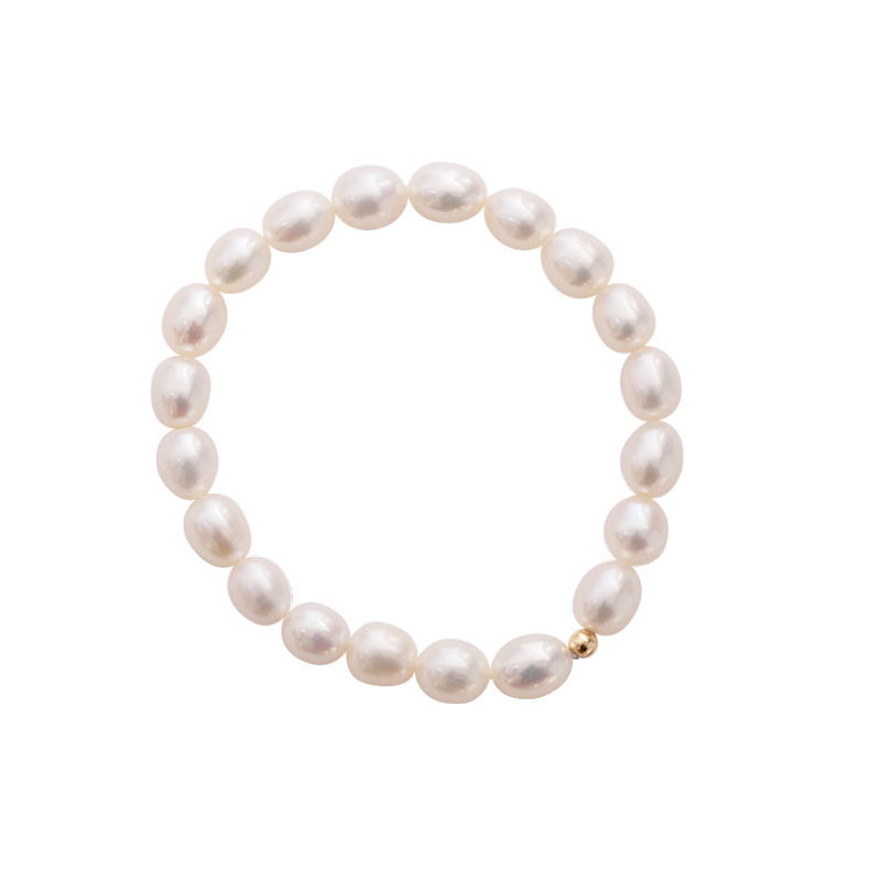 Retro Natural Freshwater Pearl Bracelet Women's Elegant Ins Small Design Elastic Simple Versatile 14K Gold Plated Bracelet