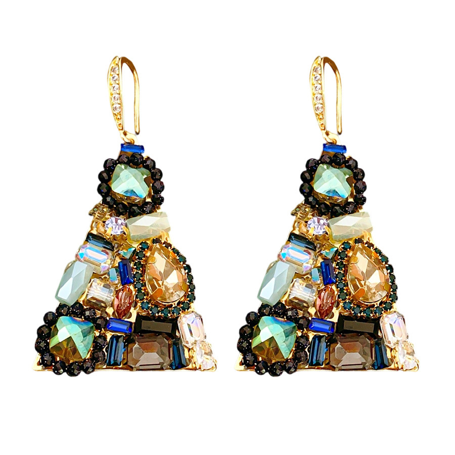Elegant Triangular Zircon Hoop Earrings Versatile Fashionable Retro Ethnic Style Women's Jewelry Geometric Pattern Durable