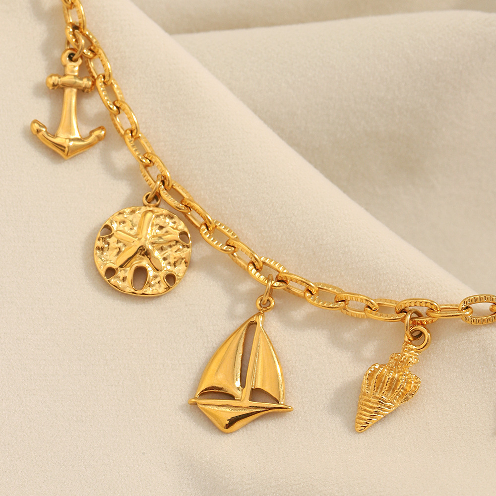 Summer Ocean Vacation Style Stainless Steel 18K Gold Plated Pendant Bracelet Fashionable Geometric Pattern Women's Jewelry