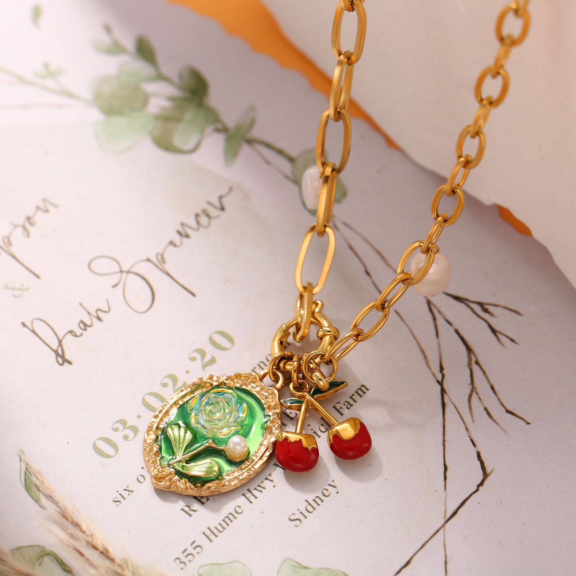 Necklace Oil Painting Tulip Geometric Simple Elegant Necklace Niche High-End Non-Fading Clavicle Chain Fashion Accessories
