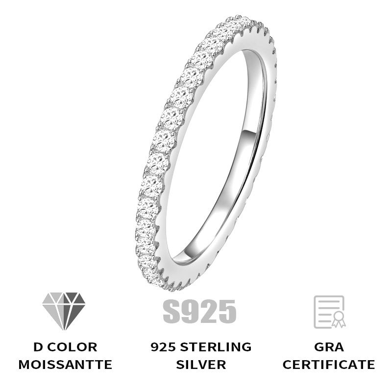 925 Sterling Silver Jewelry Radiant Moissanite Eternity Ring 925 Sterling Silver Moissanite Wedding Rings For Women Men