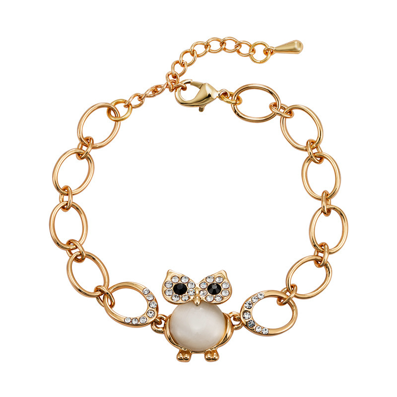 Handmade Rose Gold Cat's Eye Stone Small Animal Cute Moonstone Owl Bracelet Minimalist Style Jewelry For Women Business Occasion