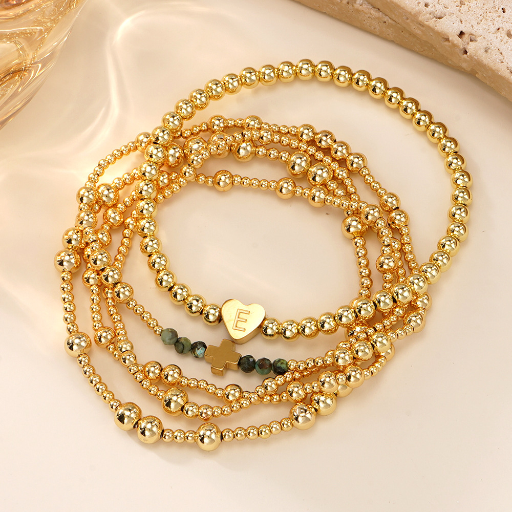 Luxurious Golden Heart Letter African Copper Beads Bracelet Set Of Five Facet Cut Loose Women's Fashion Jewelry Accessories