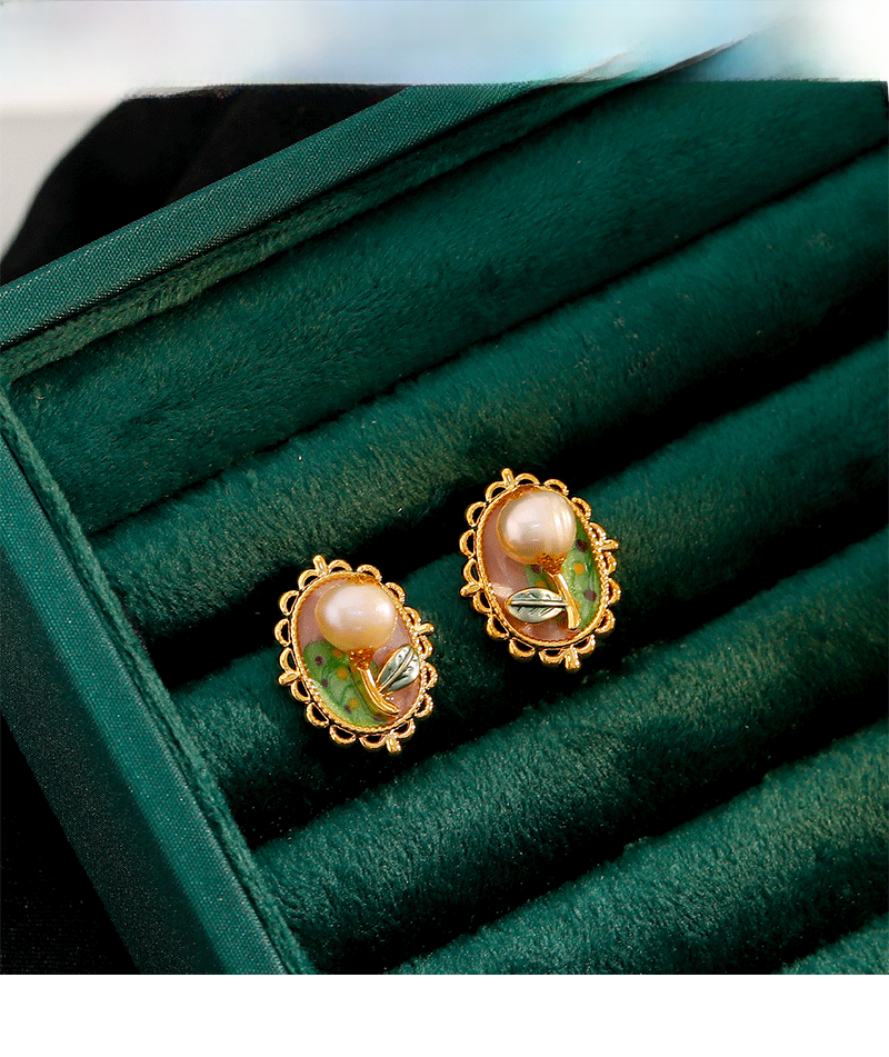 New Natural Pearl Earrings For Women Vintage Baroque Monet Garden Summer Jewelry Accessories Tulips And Roses